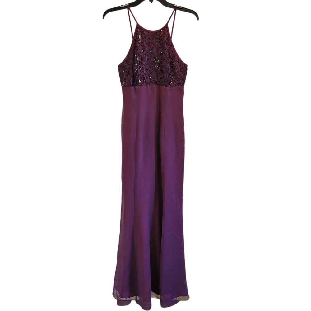 Vintage 90s De Laru By Sheila Yen Purple Sequin Floor Length Dress